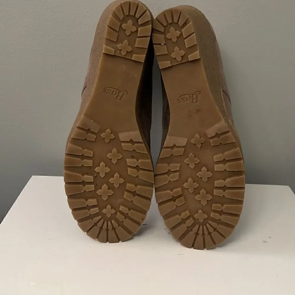 Bass Women's Taupe Vegan Suede Lace-Up Wedge Ankle Booties